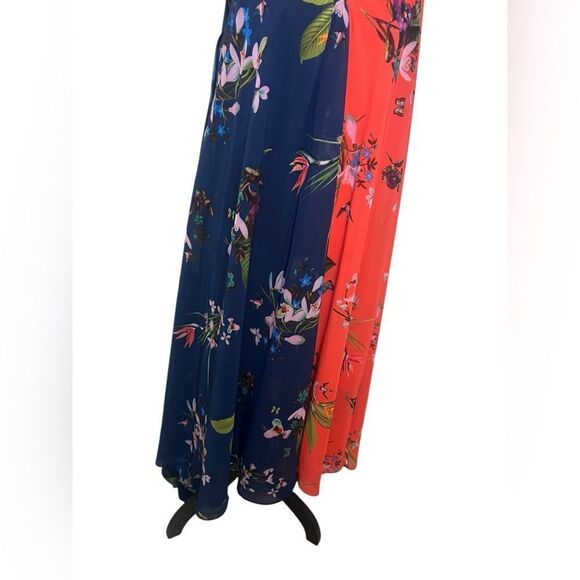 TED BAKER FLORAL HATLER TOP GOLD CHAIN TROPICAL BRIGHT HIGH LOW DRESS SIZE 3 - Picture 5 of 11